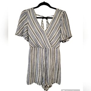 HARPER HERITAGE Romper Blue Black White Lined Small Women